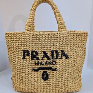 Prada Natural/Beige Small Woven Raffia Tote